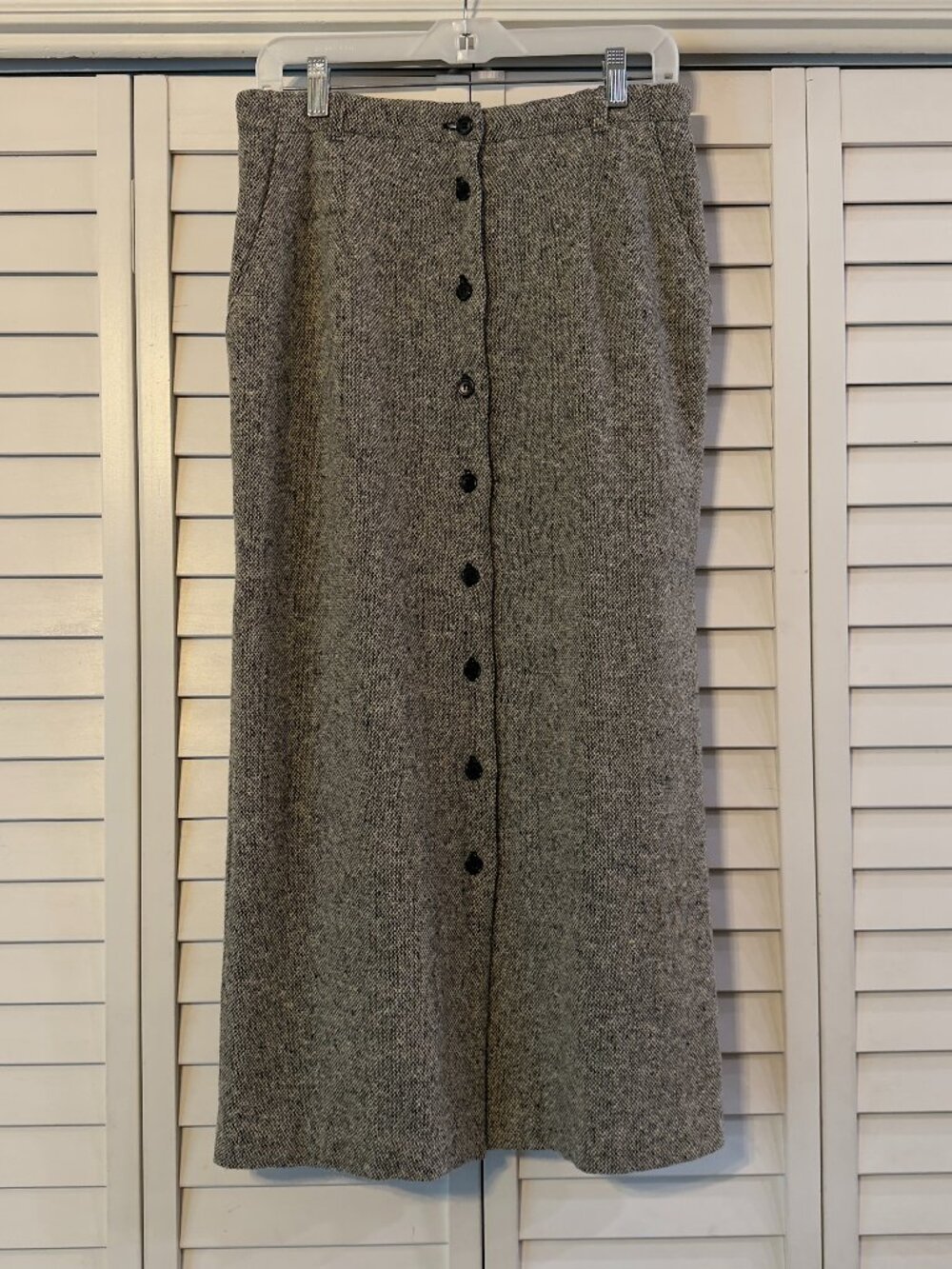 Vintage Orvis Women’s Gray Tweed Wool Blend Button Front Midi Skirt - Size 10